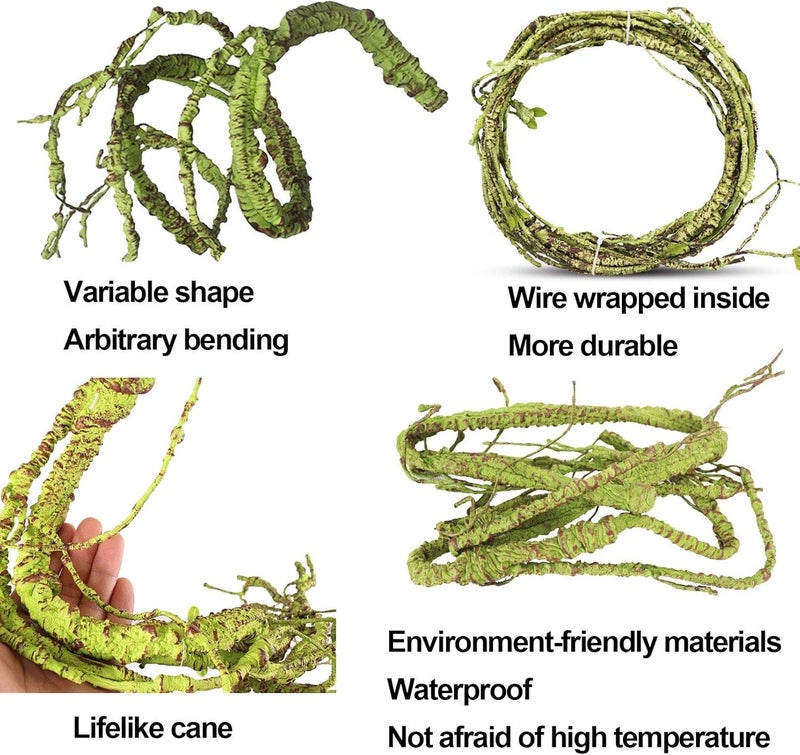 Kathson 3 PCS Reptile Vines Plants Flexible Bendable Jungle Climbing Vine Terrarium Plastic Plant Leaves Pet Tank Habitat Decor for Bearded Dragons Lizards Geckos Snakes Frogs and More Reptiles - Image 2